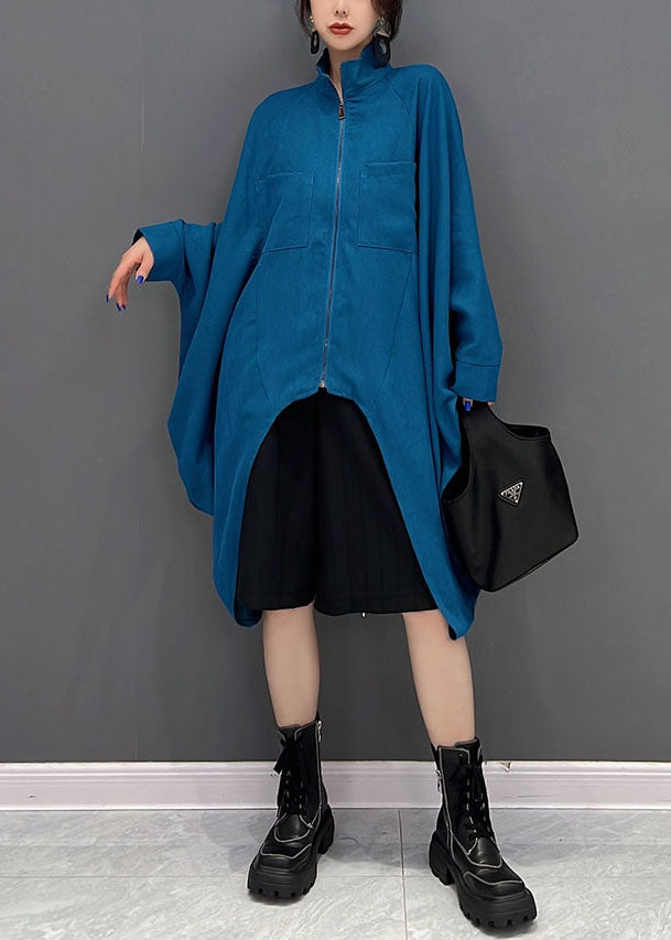 Bohemian Blue Asymétrical Design Cotton Coat Fall