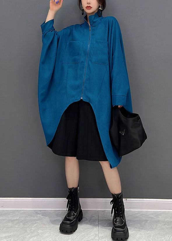 Bohemian Blue Asymétrical Design Cotton Coat Fall