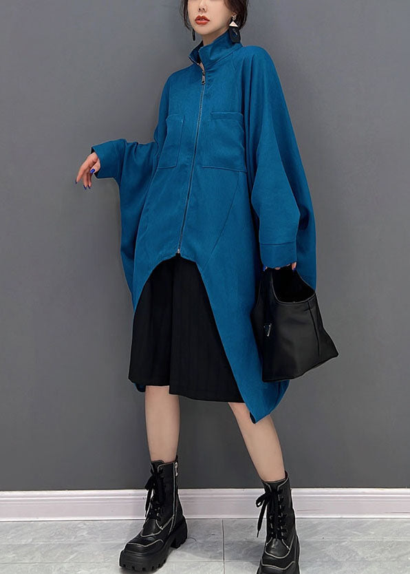 Bohemian Blue Asymétrical Design Cotton Coat Fall