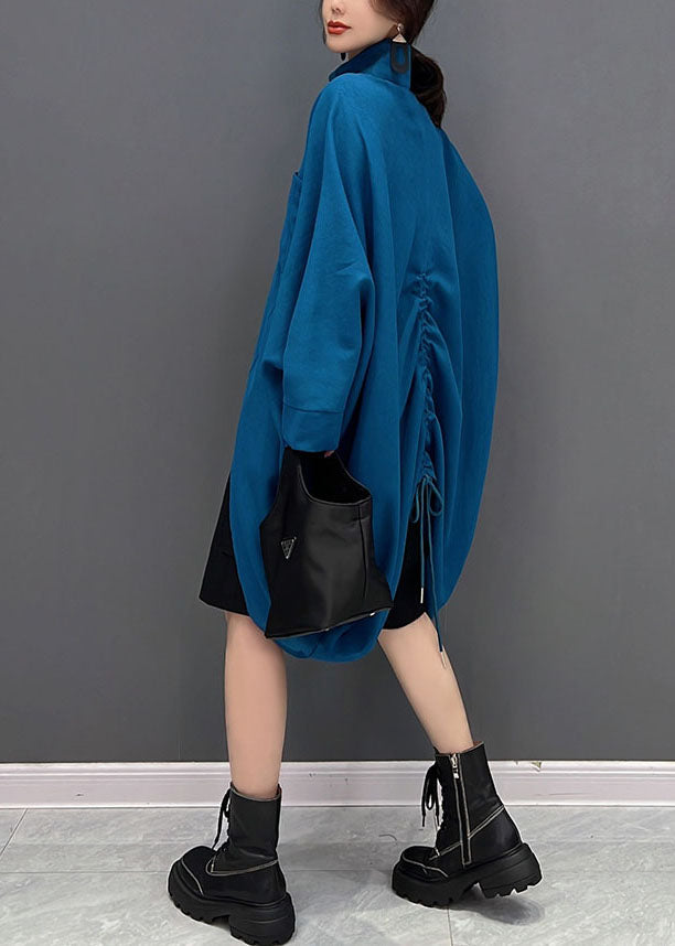 Bohemian Blue Asymétrical Design Cotton Coat Fall