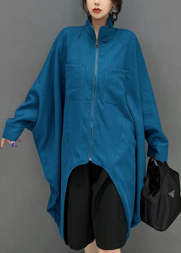 Bohemian Blue Asymétrical Design Cotton Coat Fall