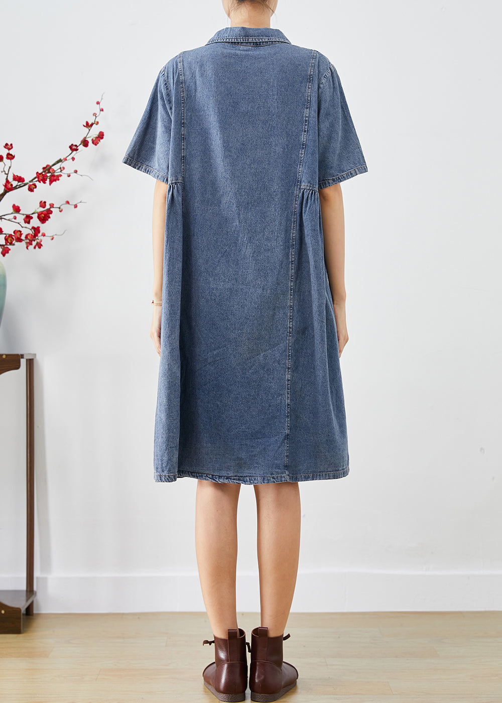 Bohemian Blue Slim Fit Pockets Denim Robe de vacances Summer