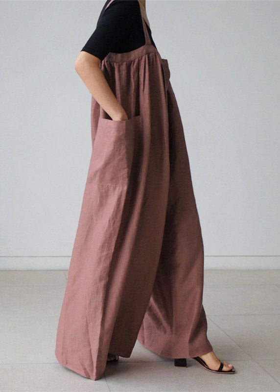 Bohemian Brown Slash Neck Pockets Pantalons de combinaison Summer