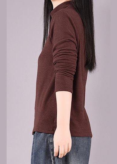 Bohemian Burgundy tunic top High Neck Art Spring shirts - SooLinen