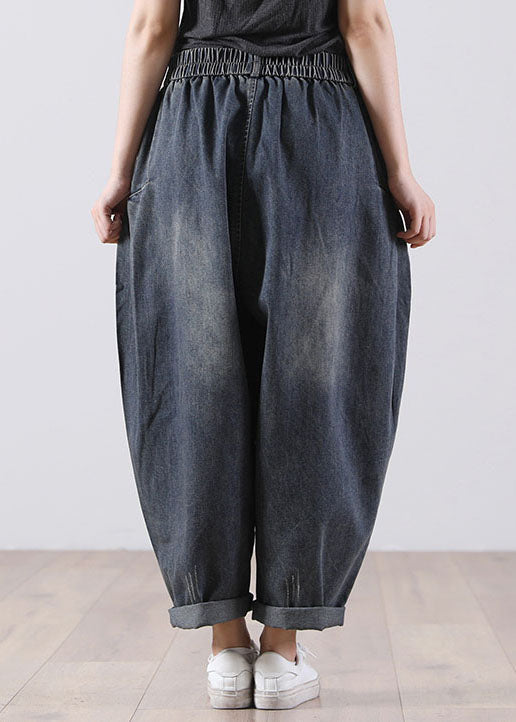 Bohemian Denim Blue Elastic Pockets Pantalons Harem Cotton Fall