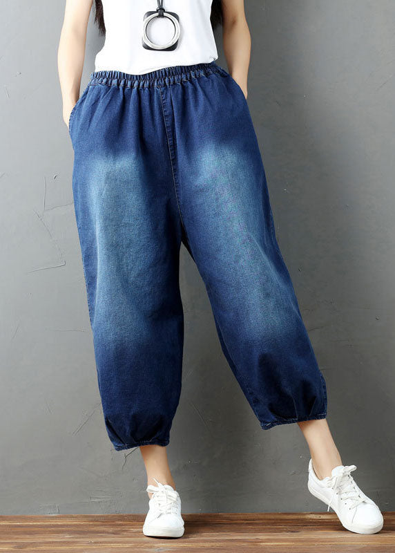 Bohemian Denim Blue Blue Rendled Lantern Pants printemps