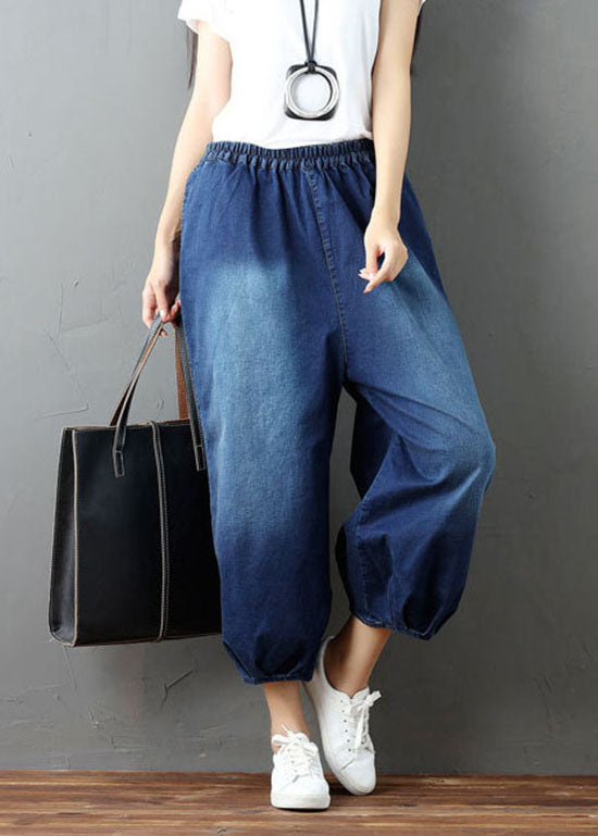 Bohemian Denim Blue Blue Rendled Lantern Pants printemps