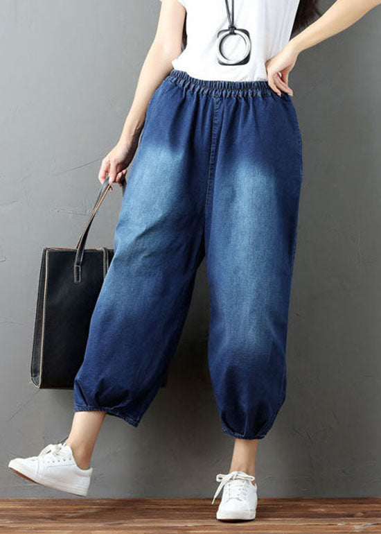 Bohemian Denim Blue Blue Rendled Lantern Pants printemps