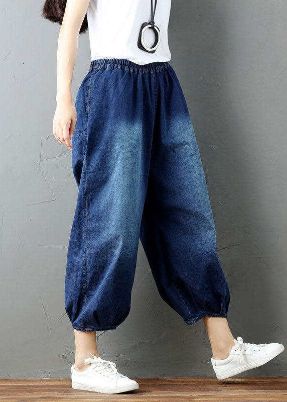 Bohemian Denim Blue Blue Rendled Lantern Pants printemps