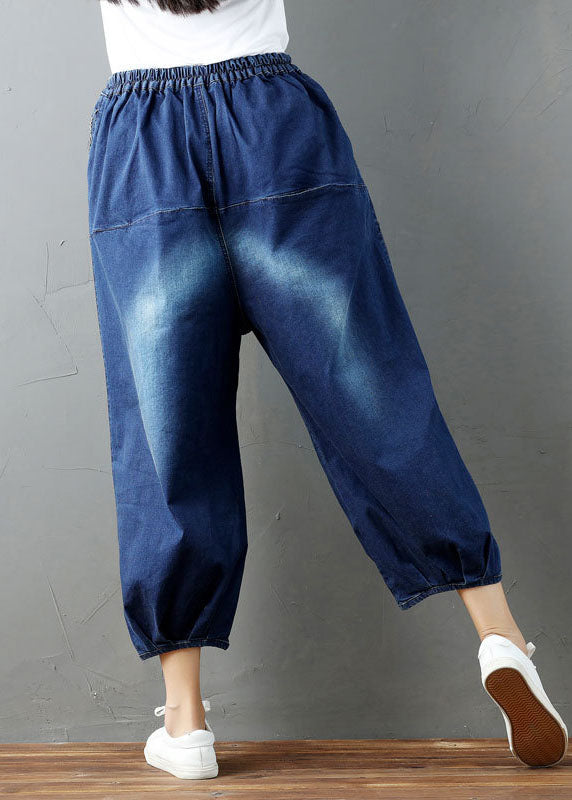 Bohemian Denim Blue Blue Rendled Lantern Pants printemps