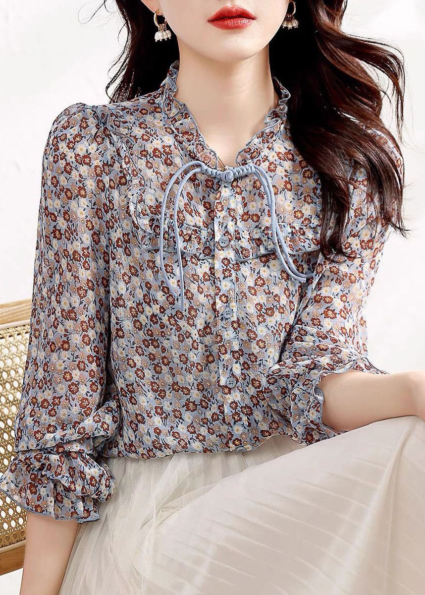 Bohemian Floral Ruffled Patchwork Mariffon Shirt Tops Spring