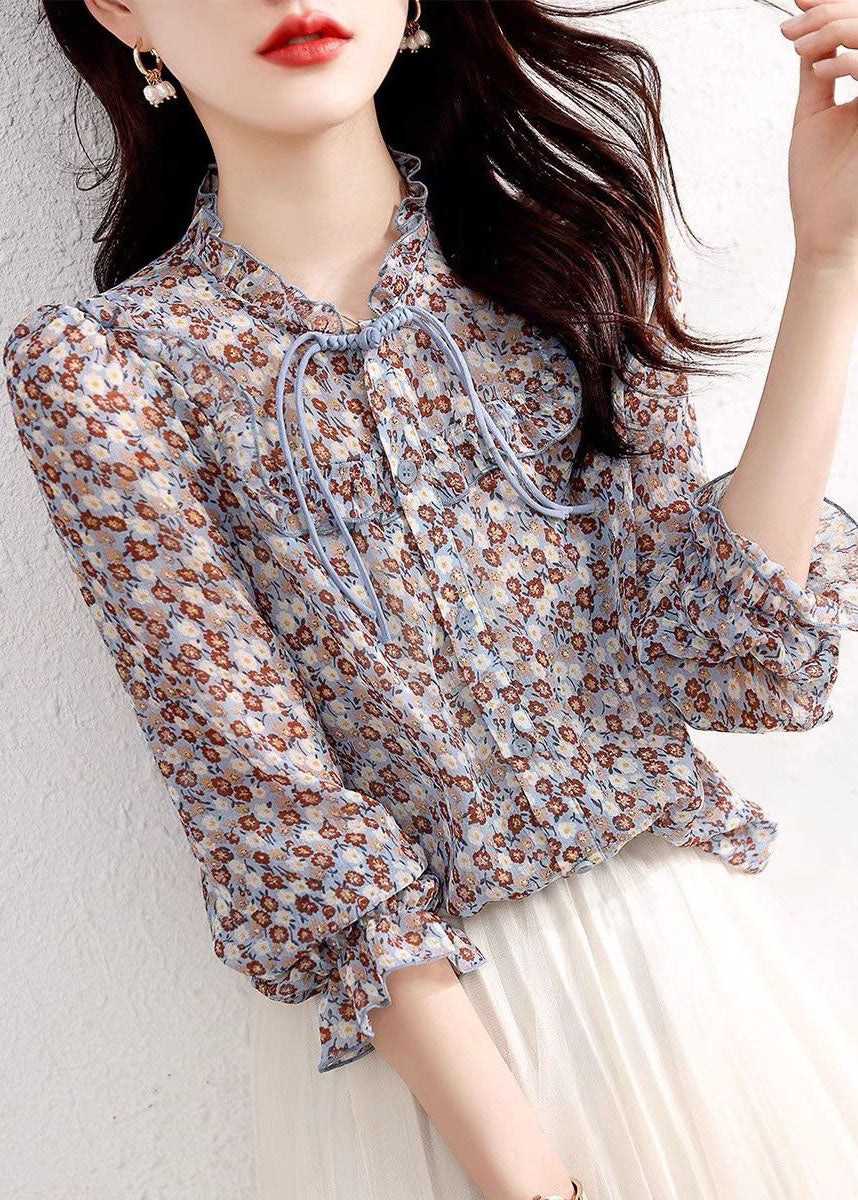 Bohemian Floral Ruffled Patchwork Mariffon Shirt Tops Spring