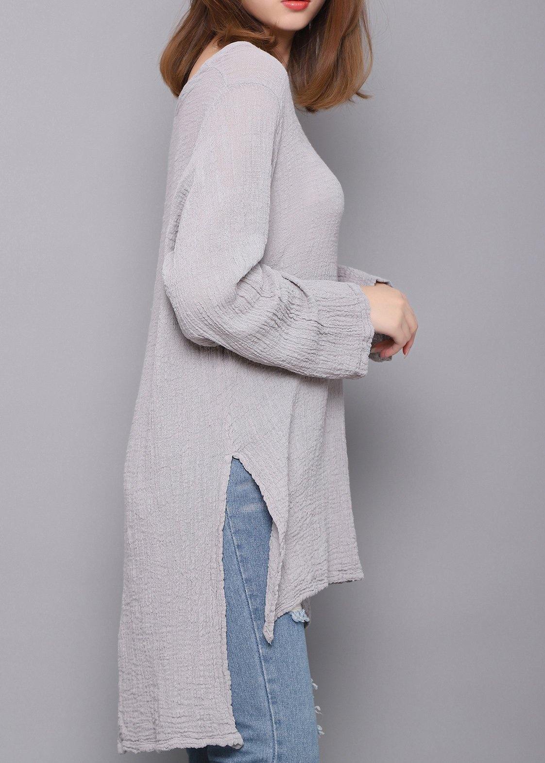 Bohemian Gray U Neck low high design Linen Shirts Spring - SooLinen