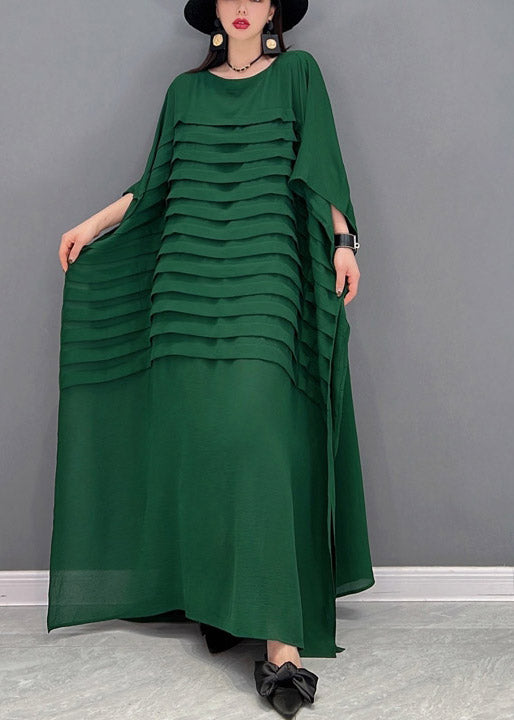 Bohemian Green O-Leck Striped Mariffon Murkle Robe Batwing Sleeve