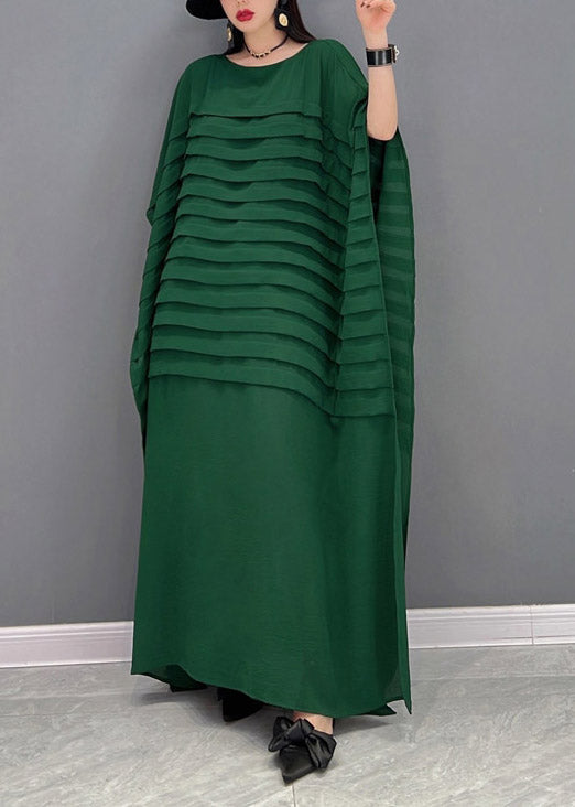 Bohemian Green O-Leck Striped Mariffon Murkle Robe Batwing Sleeve