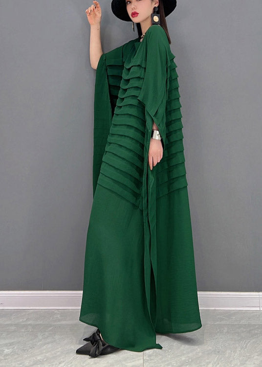 Bohemian Green O-Leck Striped Mariffon Murkle Robe Batwing Sleeve