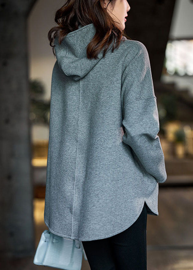 Sweat-shirt en coton à capuche gris bohème