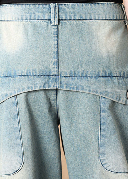 Bohemian Light Blue Button Pockets Pantalon de denim d'automne Harem décontracté