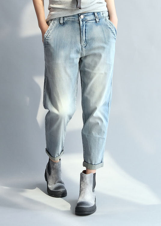 Bohemian Blue bleu haut taille pantalon en denim coton chute