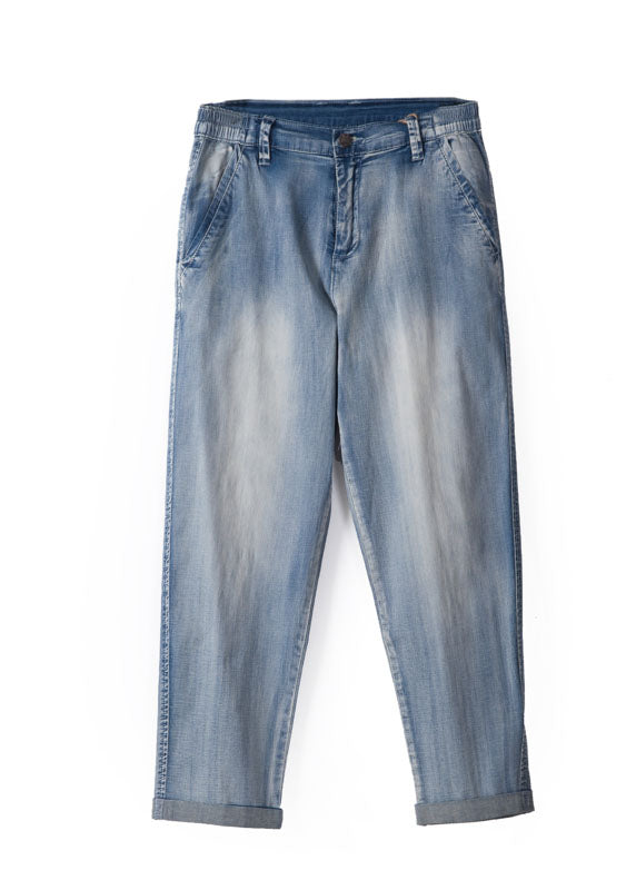 Bohemian Blue bleu haut taille pantalon en denim coton chute