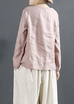 Bohemian O Neck Blouse Fashion Ideas Pink Embroidery Tops - SooLinen