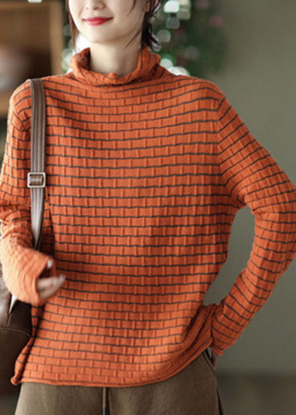 Bohemian Orange Turtle Neck rayé Pullaires hivernaux