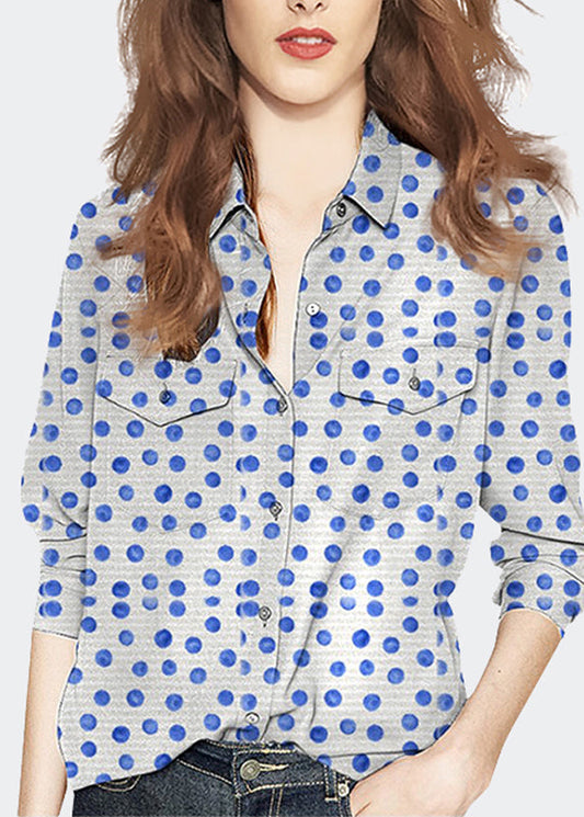 Bohemian Peter Pan Collar Dot Print Cotton Shirt Tops Spring