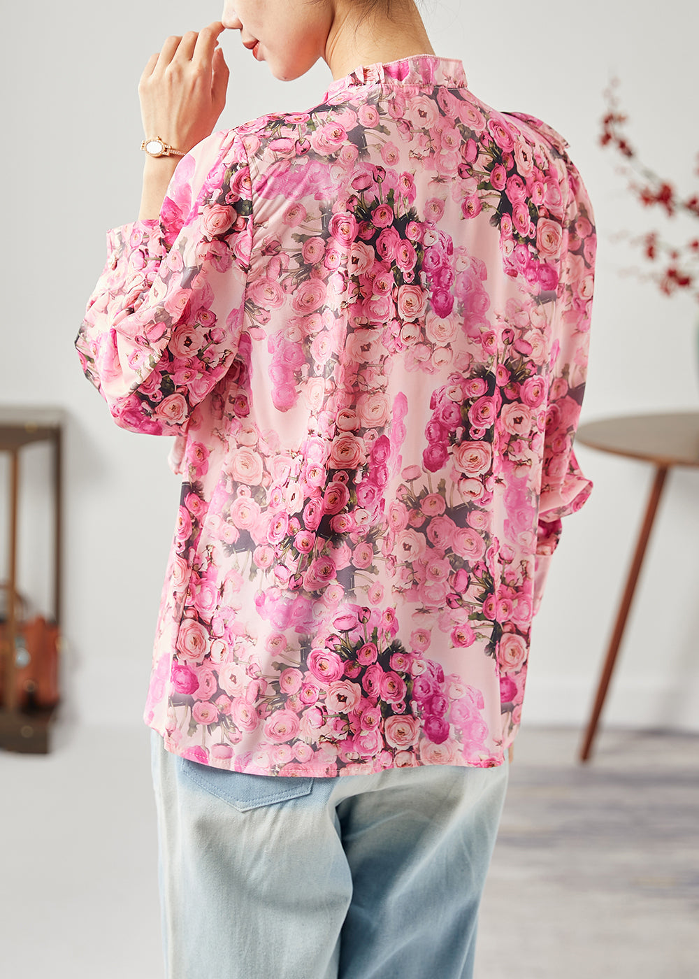 Bohemian Red Primp Patchwork Shuffled Silk Shirt Tops Spring