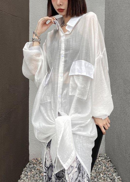 Bohemian White Pockets UPF 50+ Coat Jacket Shirt Tops Summer - SooLinen