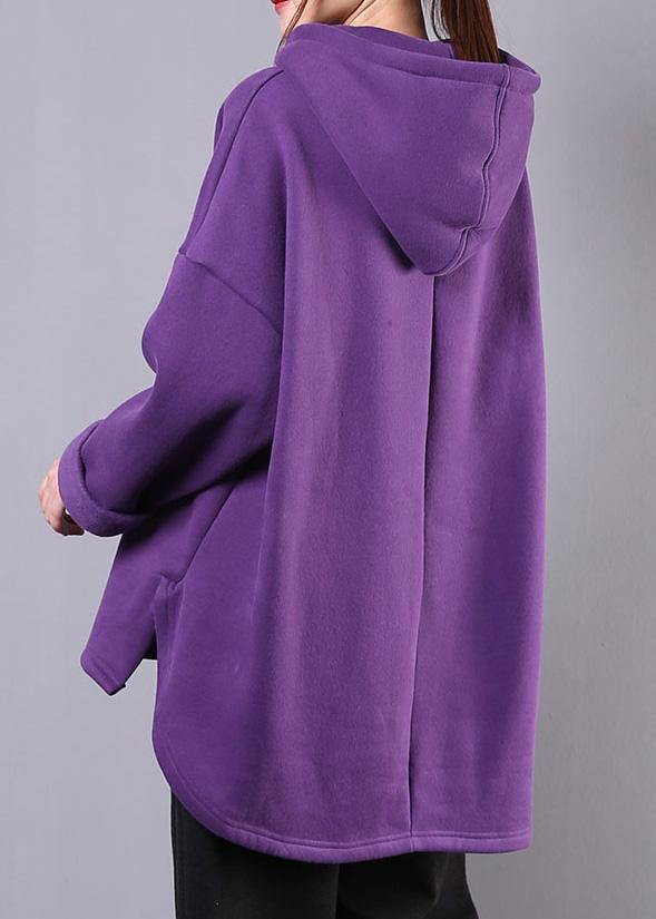 Bohemian hooded low high design cotton Tunic Fabrics purple blouses - SooLinen