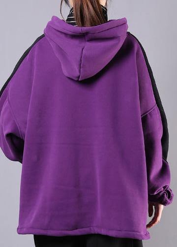 Bohemian purple cotton top hooded patchwork short fall shirts - SooLinen