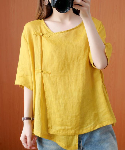 Bohemian yellow clothes o neck Cinched Dresses blouse - SooLinen