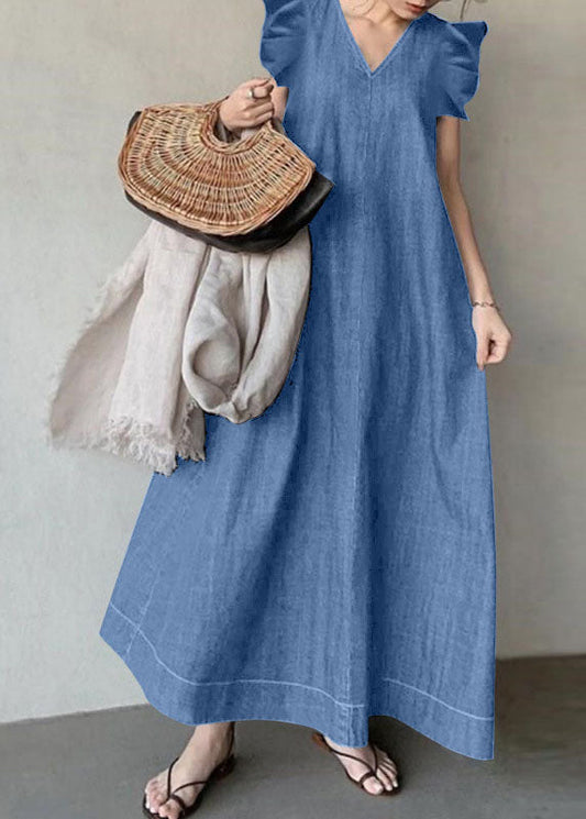 Boho Baby Blue V cou de couche à ébauche Robe denim d'été