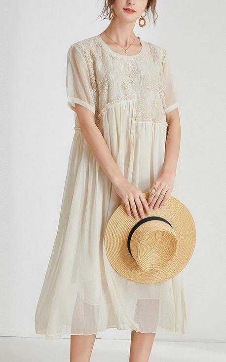 Boho Beige Print Chiffon asymmetrical Design Summer Maxi Dresses - SooLinen