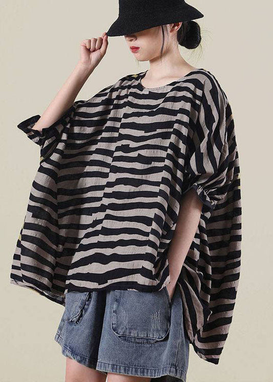 Boho Black Loose Owck Shuffled Fall Stripe Shirted Half Half Mancheve