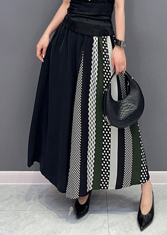 Boho Black Pockets Print Patchwork Chiffon Wide Leg Pants Summer