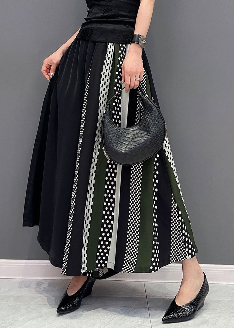 Boho Black Pockets Print Patchwork Chiffon Wide Leg Pants Summer