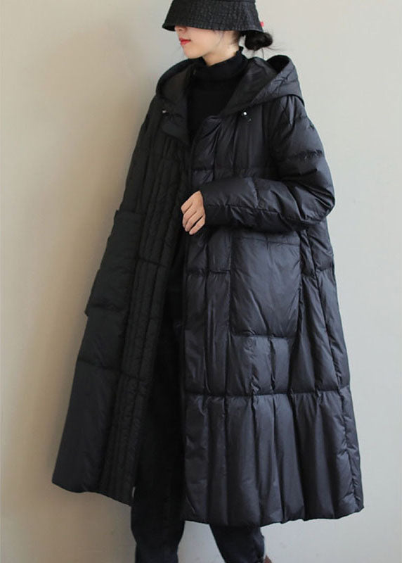 Boho Black Fashion Loose Pockets Hiver Down Coat