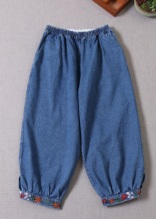 Boho Blue Broideried Denim Pantal