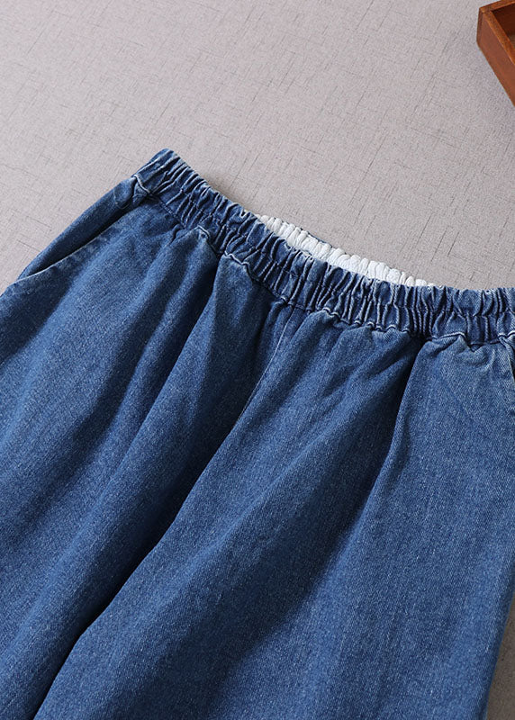 Boho Blue Broideried Denim Pantal