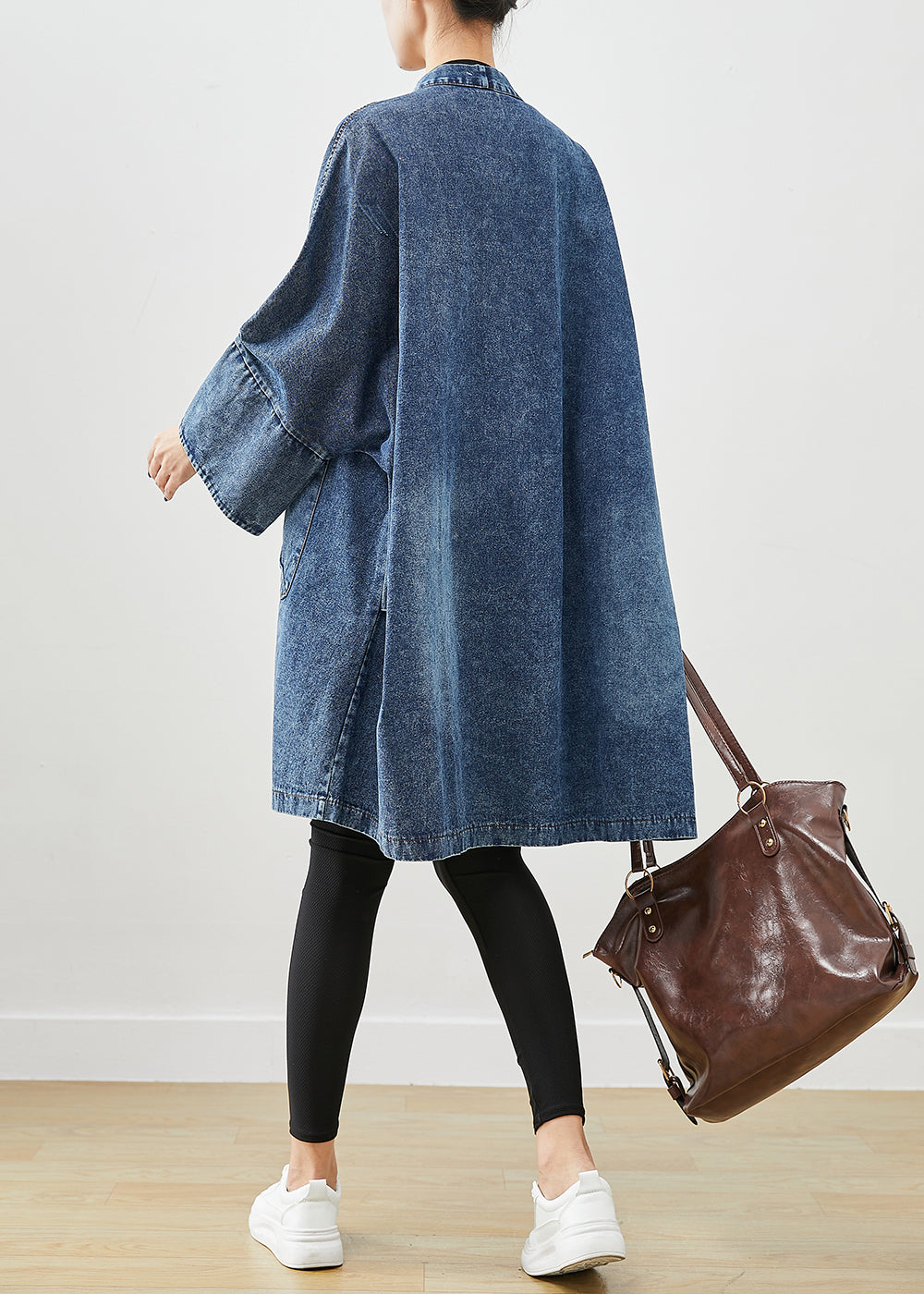 Boho Blue Surdimension Pockets Trench Coats Batwing Sleeve