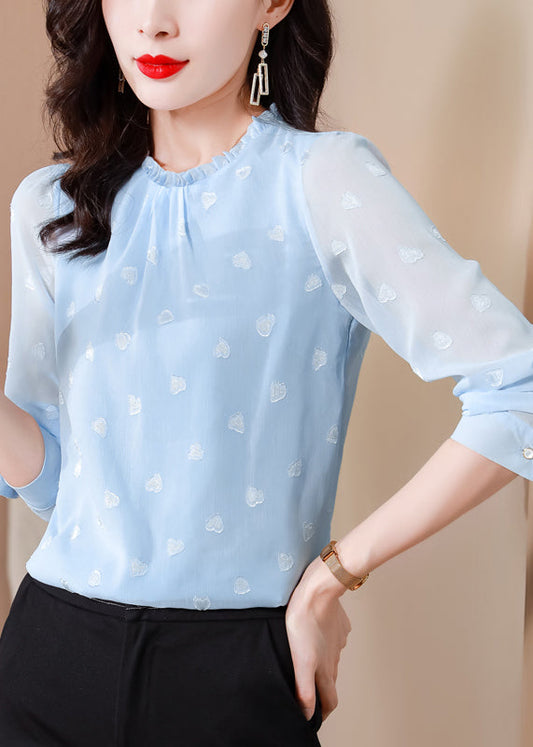 Boho Blue Ruffled Draping Mariffon Shirt Top Spring