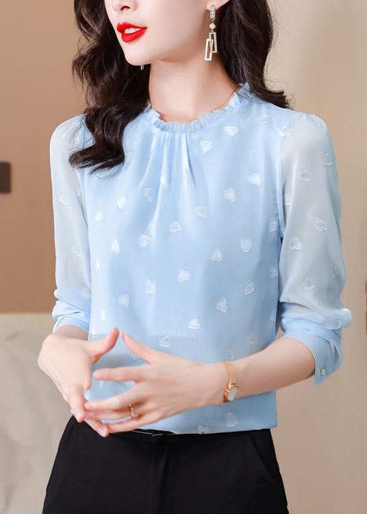 Boho Blue Ruffled Draping Mariffon Shirt Top Spring