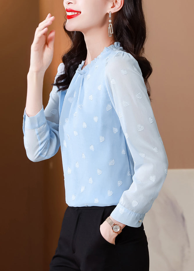 Boho Blue Ruffled Draping Mariffon Shirt Top Spring