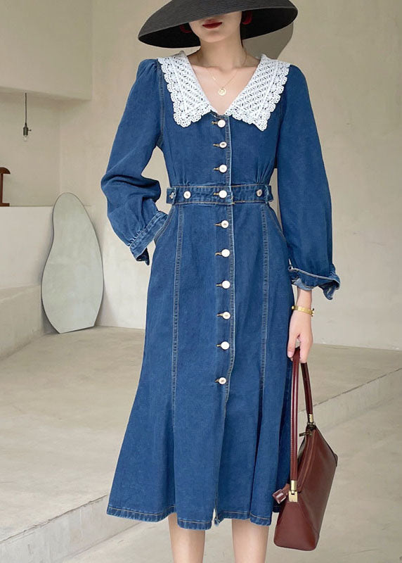 Boho Boho Blue Slim Fit Button Robe en jean Spring