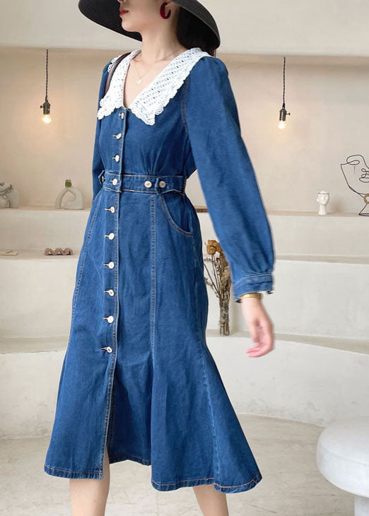 Boho Boho Blue Slim Fit Button Robe en jean Spring