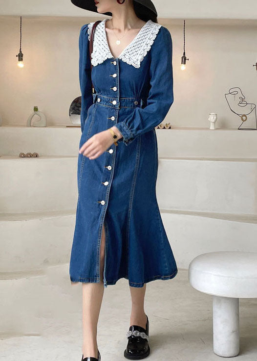 Boho Boho Blue Slim Fit Button Robe en jean Spring