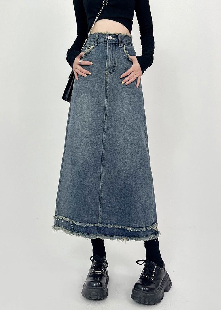 Boho Denim Blue Patchwork High Taist Maxi jupes d'été