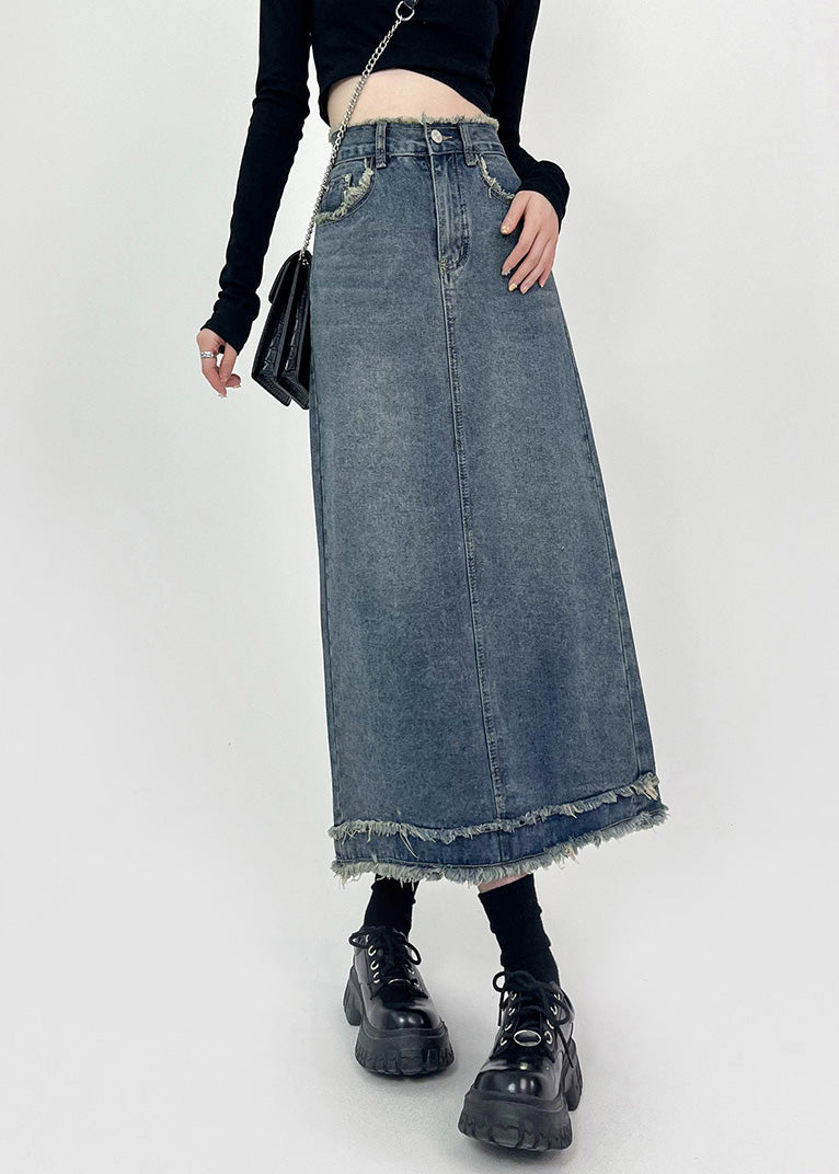 Boho Denim Blue Patchwork High Taist Maxi jupes d'été