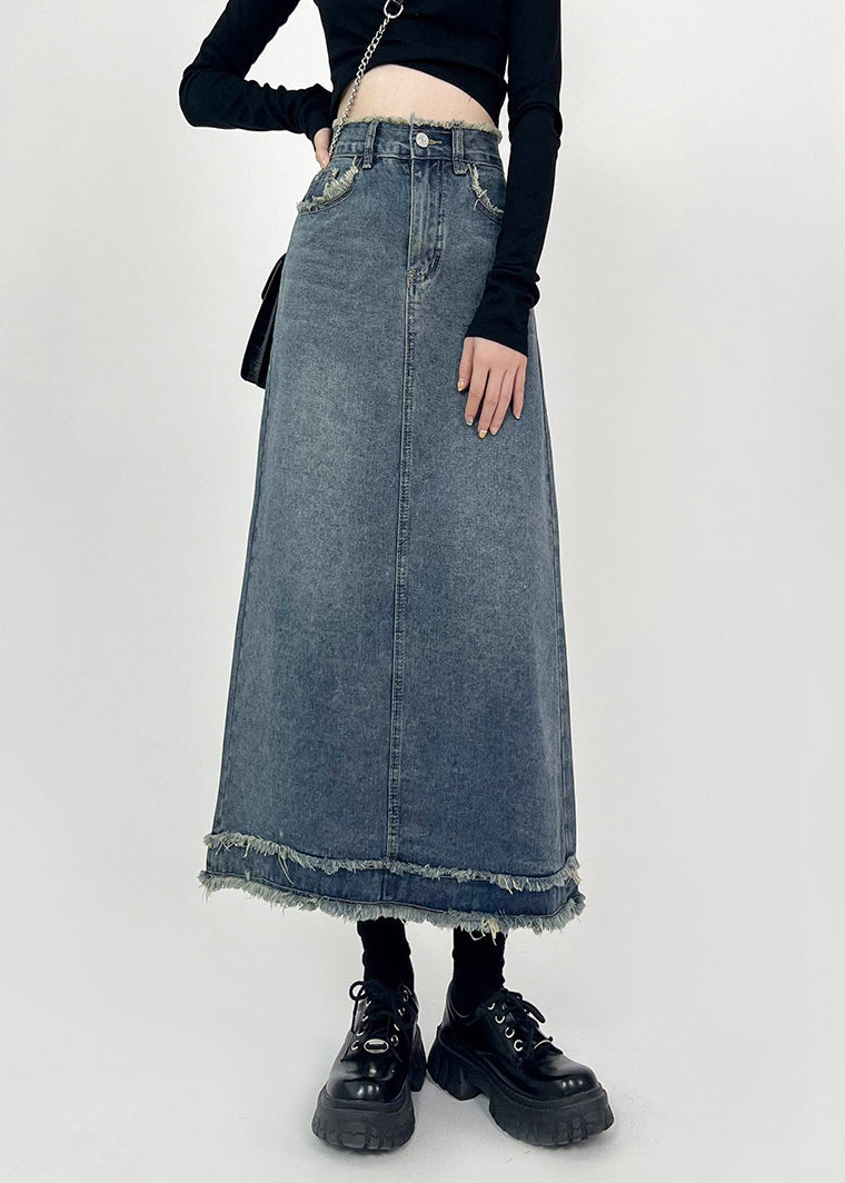 Boho Denim Blue Patchwork High Taist Maxi jupes d'été